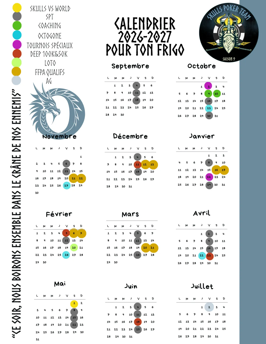 CALENDRIER SAISON 9 WHITE VIKING
